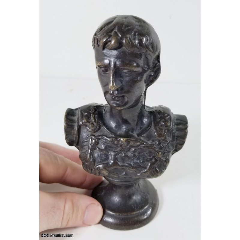 Retro Ancient Bronze Statuette August Bust Roman Style