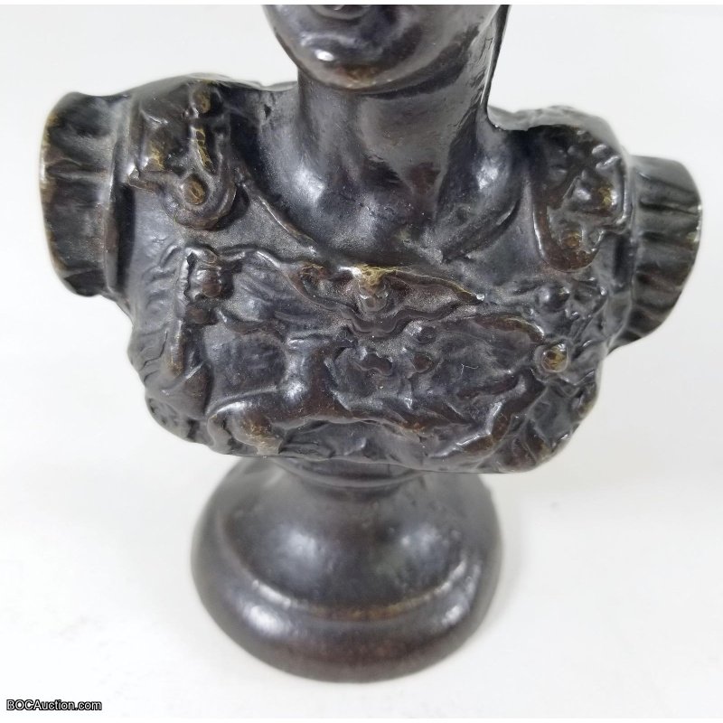 Retro Ancient Bronze Statuette August Bust Roman Style