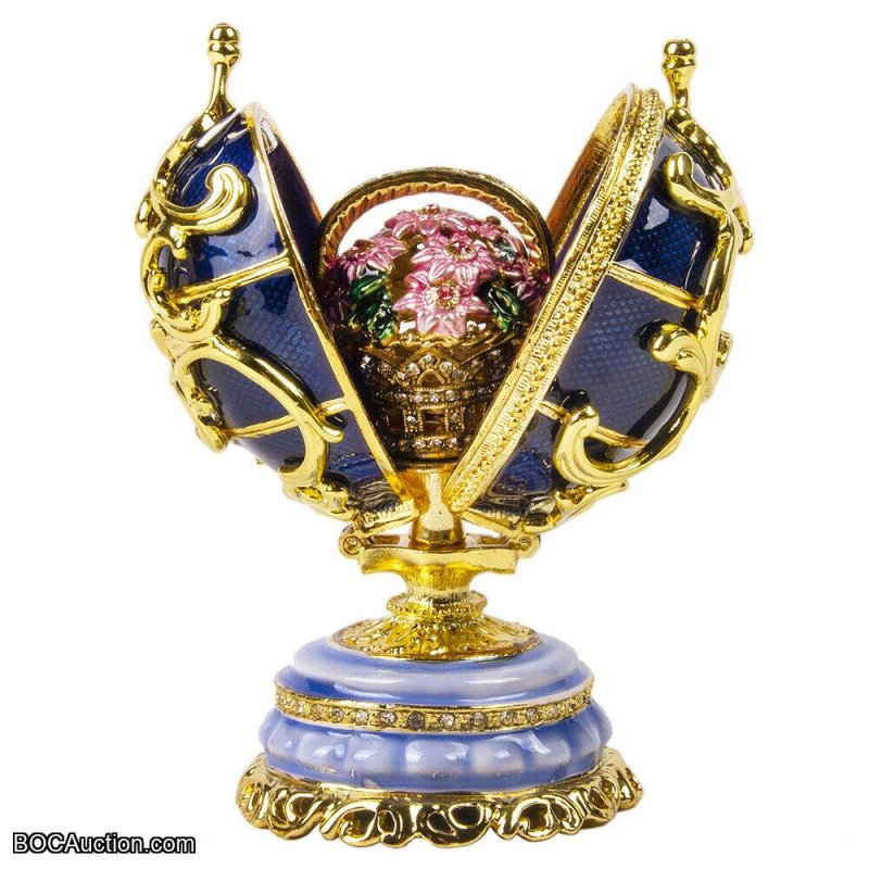 Handmade Faberge Egg Replica Golden Pattern Casket