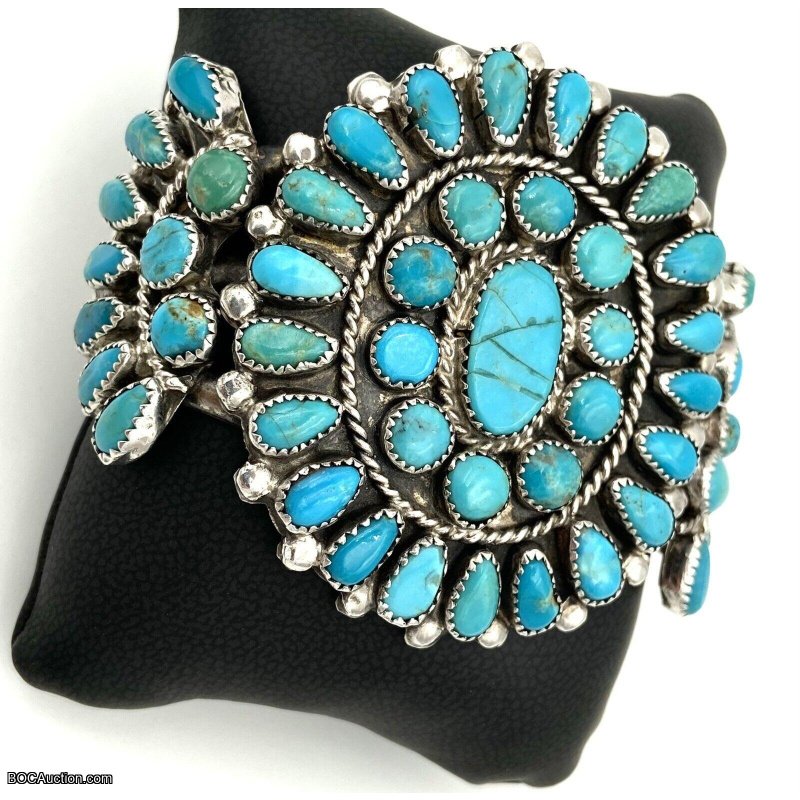 Vintage bracelet turquoise gemstone mosaic cuff bezel