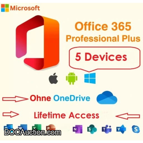 Microsoft Office 365 Pro Plus for 5 devices - lifetime account Mac,Win,IOS.