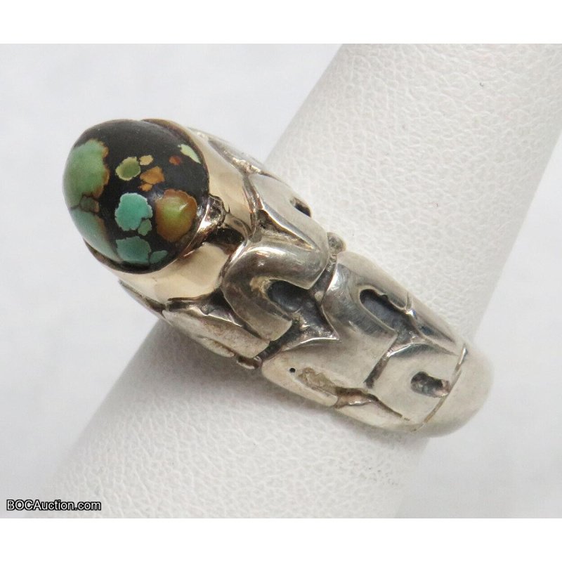 Vintage Green Turquoise Ring Gold Sterling Silver