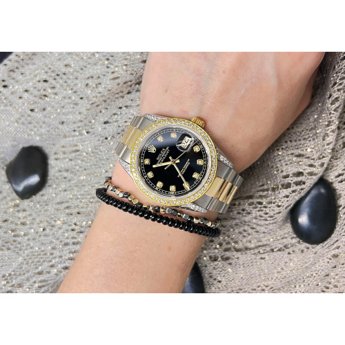 Rolex 36mm Datejust Two Tone Black Color Dial with Diamond Bezel+Lugs Luxury
