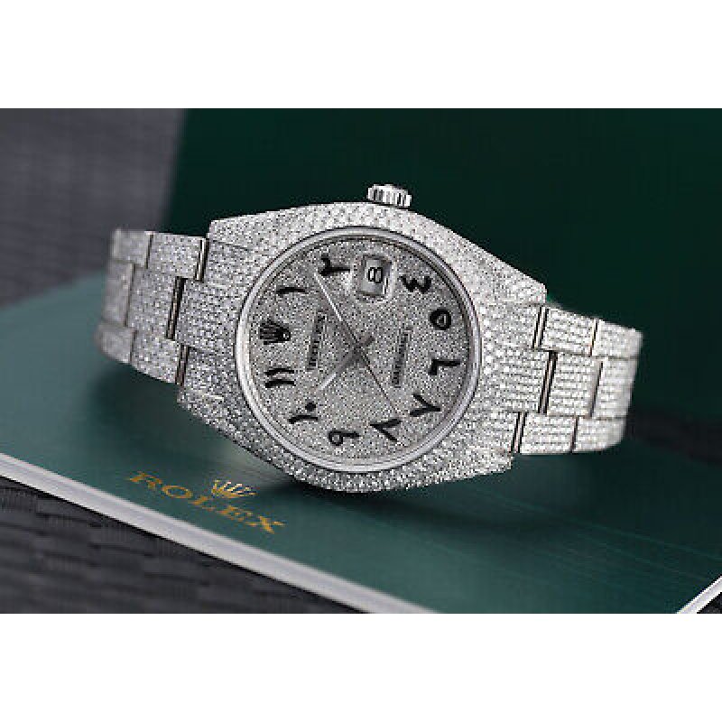 Rolex Datejust 41mm Mens Diamond Watch with Custom Arabic Script Pave Dial