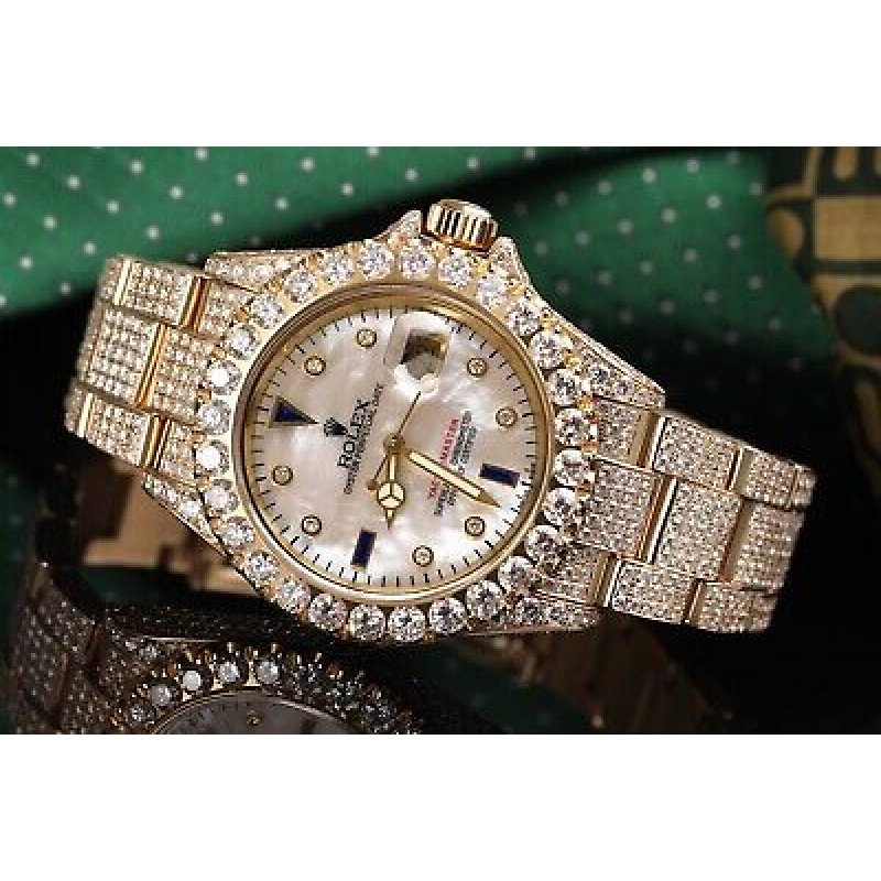 Rolex Yacht-master 40mm  White Mother of Pearl Diamond Dial 18k Yellow Gold Full