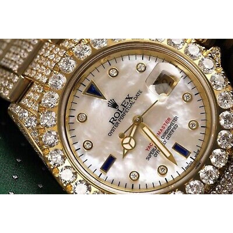 Rolex Yacht-master 40mm  White Mother of Pearl Diamond Dial 18k Yellow Gold Full