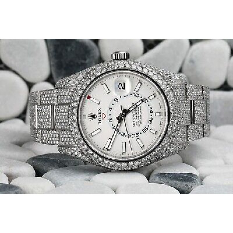 Rolex Sky-Dweller 326934WHSO Stainless Steel Fully Iced Out Watch (White Dial)