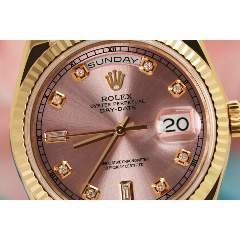 Rolex Presidential 36mm Day Date Pink 8+2 Diamond Dial 18k Yellow Gold Watch