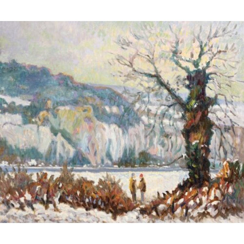 GEORGES TAILLEFER (1921-2006) LARGE SIGNED ROUEN POST IMPRESSIONIST OIL - WINTER