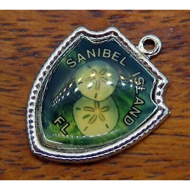 Vintage silver SANIBEL ISLAND FLORIDA SAND DOLLAR TRAVEL SHIELD charm 53-19 LAST