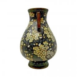 Nice 7.5" Late 19th. c. Chinese or Japanese Cloisonné Brass/Enamel Vase w/Prunus