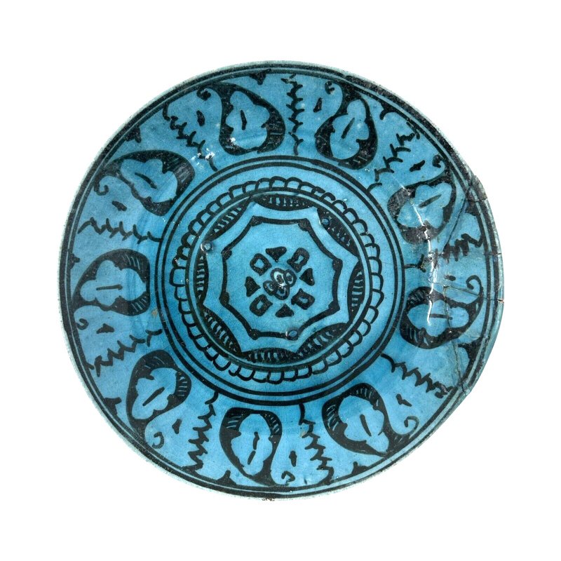 Rare 19th. c. Turquoise Glazed "Turkish"/Dagestan Kubachi Ceramic Bowl Safavid