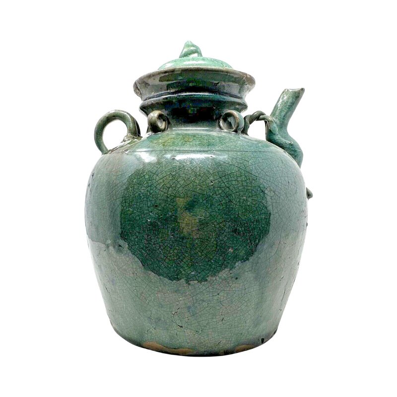 A Large 19th. c. Qing Chinese Emerald Green Glazed Shiwan Ware Terracotta Teapot