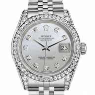 ROLEX DATEJUST 31 MM WHITE PEARL DIAL DIAMOND BEZEL/LUGS STEEL WATCH