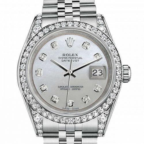 ROLEX DATEJUST 31 MM WHITE PEARL DIAL DIAMOND BEZEL/LUGS STEEL WATCH
