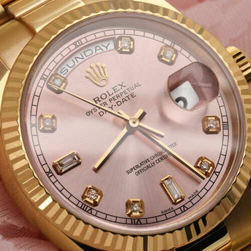 Rolex Presidential 36mm Day Date Pink 8+2 Diamond Dial 18k Yellow Gold Watch