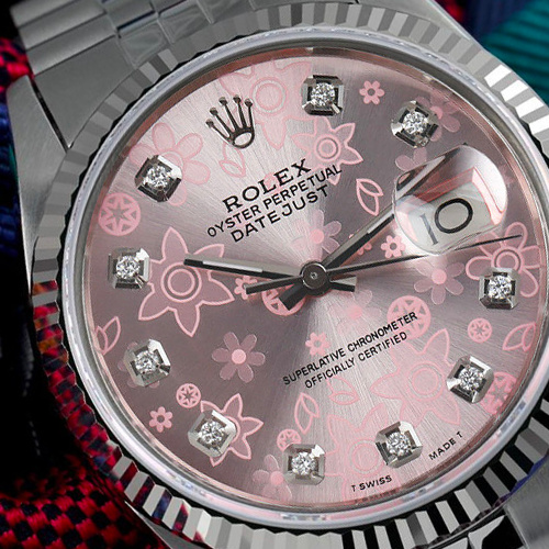 Rolex 36mm Datejust Pink Flower Diamond Dial Jubilee Stainless Steel Watch
