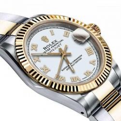 ROLEX DATEJUST 36 MM WHITE ROMAN NUMERAL DIAL OYSTER BAND TWO TONE WATCH