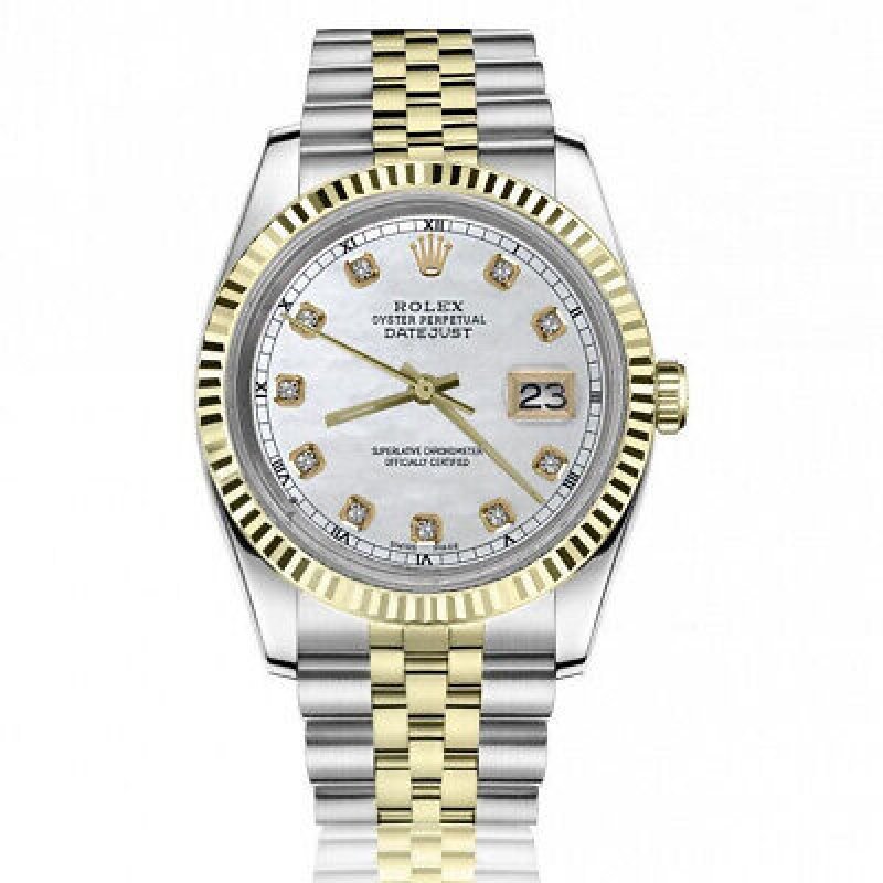 ROLEX DATEJUST LADIES FLUTED BEZEL WHITE PEARL DIAMOND DIAL 26MM TWO TONE WATCH